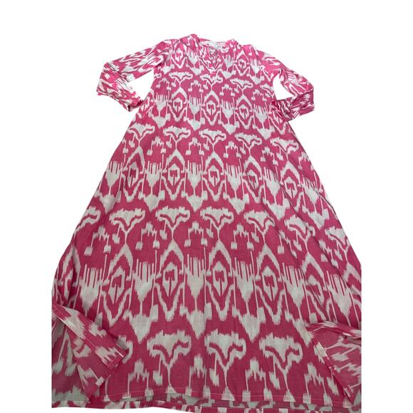 LIVRO Oversized Classic Kurta Caftan Ikat Pink & White Pockets Size XS‎ - Picture 6 of 10